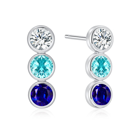 Oorstekers met 6 Zirkonia wit/lichtblauw/blauw Sterling zilver 925/000