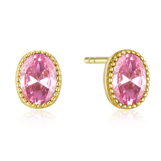Oorstekers met Roze zirkonia Sterling Zilver 925/000 goud verguld