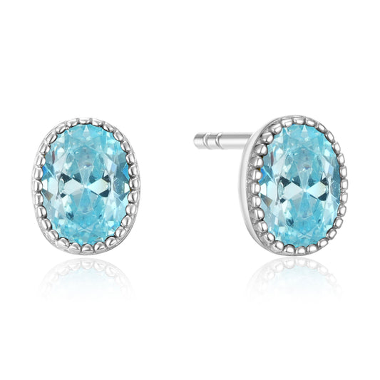 Boucles d'oreilles à tige avec zircone bleu aqua en argent sterling 925/000