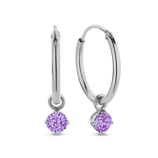 Boucles d'oreilles Zircone Violette Argent Massif 925/000