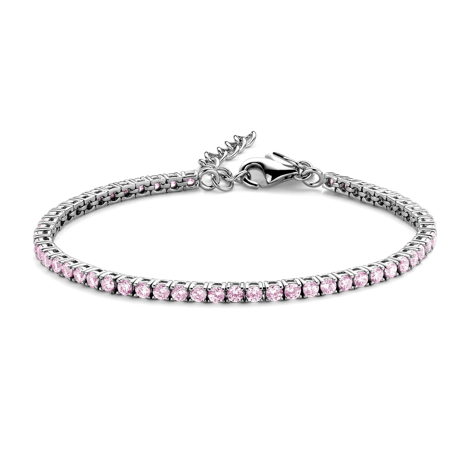 Bracelet Tennis avec Zircone Rose 3 mm Argent Sterling 925/000