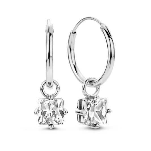 Boucles d'oreilles créoles Ø 15 mm avec pendentif et zircone en argent sterling 925/000
