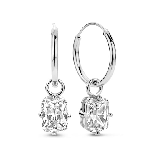 Boucles d'oreilles créoles Ø 15 mm Pendentif avec zircone Argent 925/000