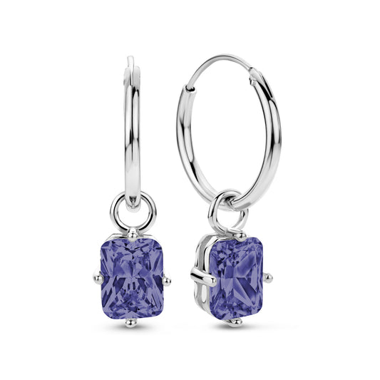 Boucles d'oreilles créoles Ø 15 mm Pendentif avec zircone couleur tanzanite Argent 925/000
