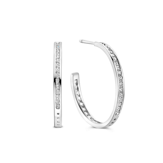 Boucles d'oreilles Ø 27 mm avec 66 Zircones en Argent Sterling 925/000