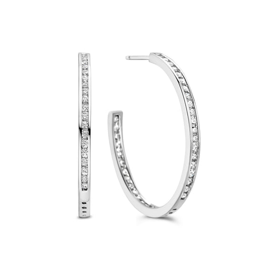 Boucles d'oreilles Ø 33 mm avec 78 Zircones en Argent Sterling 925/000