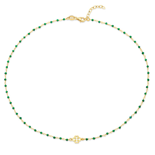Halsketting Klavertje met groene Kristallen Sterling Zilver 925/000 goud verguld