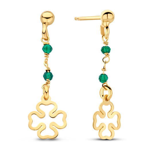 Boucles d'oreilles Trèfle avec cristal vert Argent 925/000 plaqué or