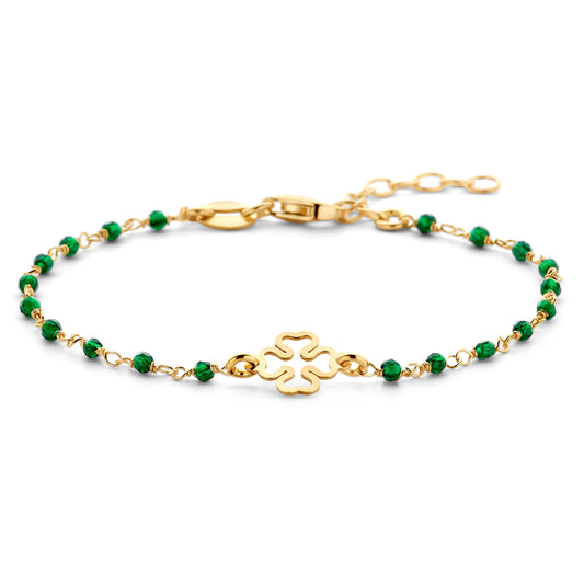 Bracelet trèfle à boules vertes en Argent 925/000 plaqué or