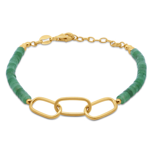 Armband met drie schakels en met groene Jade Sterling Zilver 925/000 goud verguld