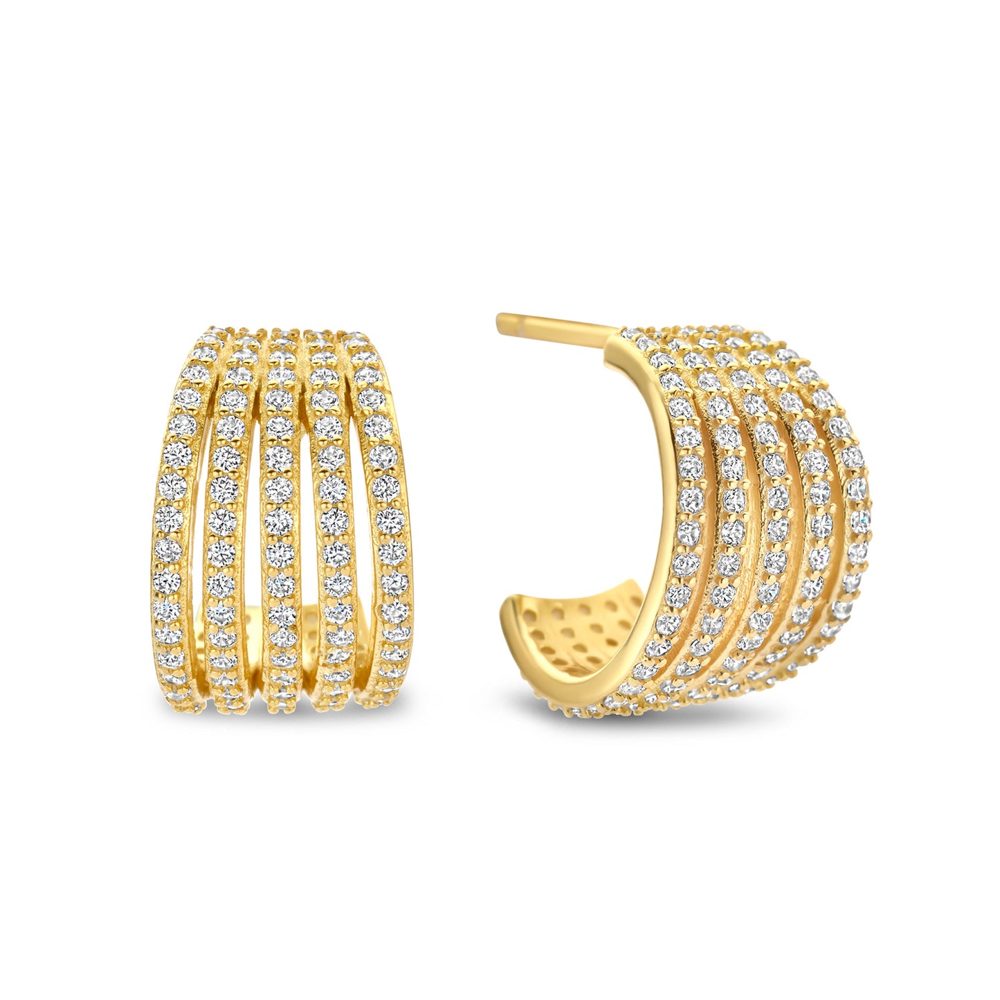 Boucles d'oreilles 5 rangs avec 230 zircones en argent sterling 925/000 plaqué or