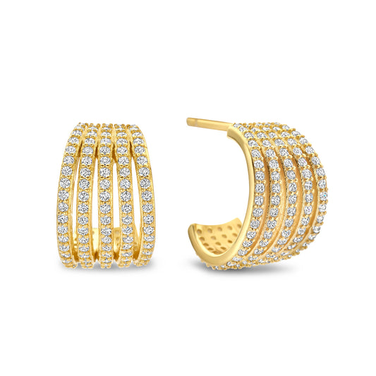 Boucles d'oreilles 5 rangs avec 230 zircones en argent sterling 925/000 plaqué or