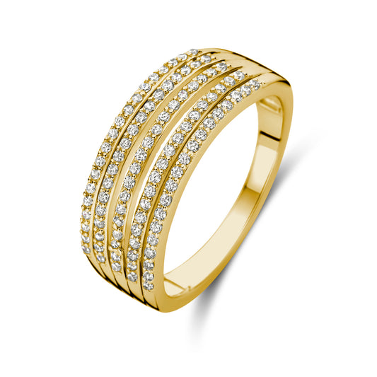 Bague femme 5 rangs plaquée or avec 95 zircons en argent sterling 925/000