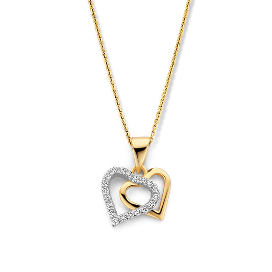 Halsketting met hanger hartjes 20 zirkonia zilver 925/000 verguld