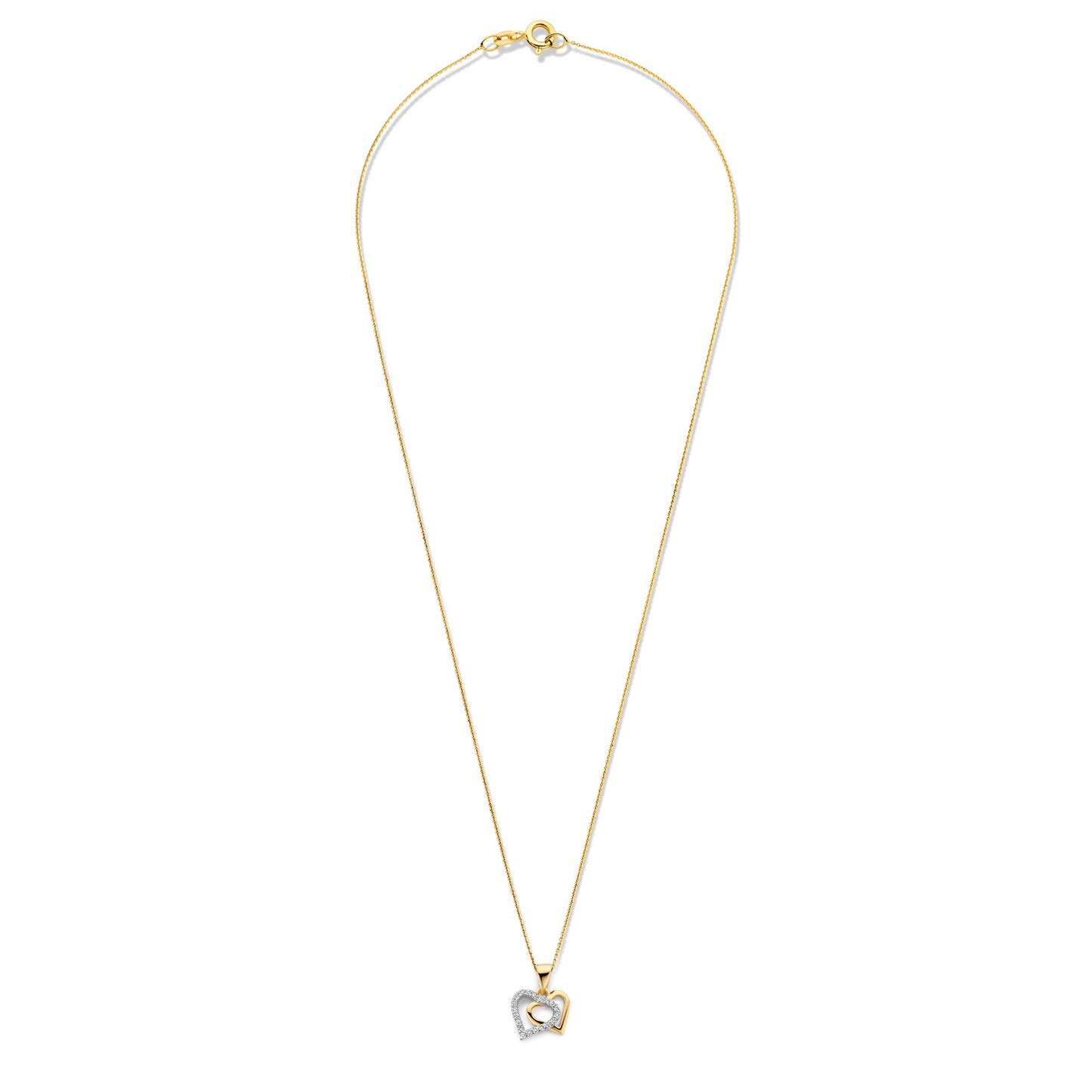 (51436) Halsketting met hanger hartjes 20 zirkonia Sterling Zilver 925/000 goud verguld