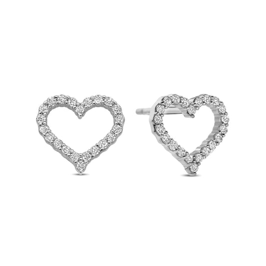 (51443) Boucles d'oreilles en forme de cœur avec 44 zirconias, argent sterling 925/000