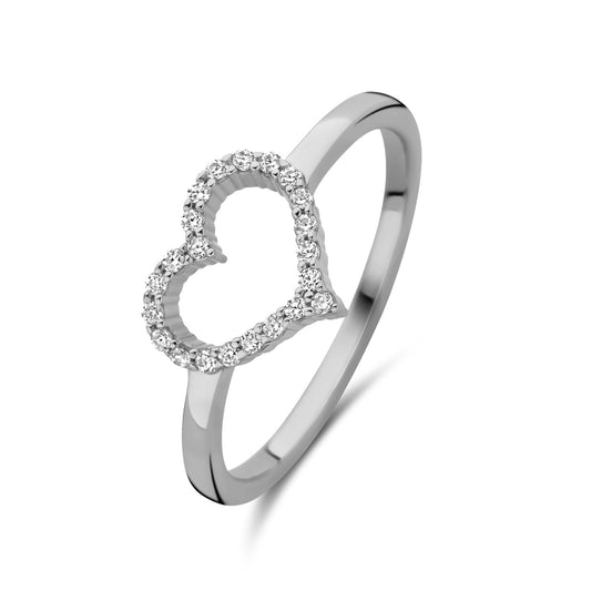 (51444) Bague femme en forme de cœur avec 22 zirconias, argent 925/000