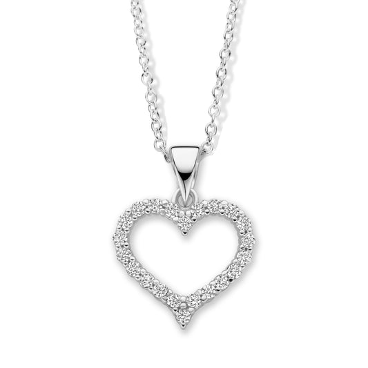 (Art.nr.: 51445) Halsketting met harthanger 22 zirkonia zilver 925/000 rhodium gelaagd
