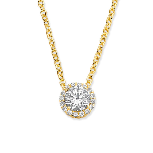 (Art.nr.: 51535) Halsketting met hanger 17 zirkonia zilver 925/000 goud verguld