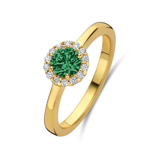 (Art.nr.: 51539 ) Toevoegen aan verlanglijst Damesring met 15 zirkonia groen/wit zilver 925/000 verguld