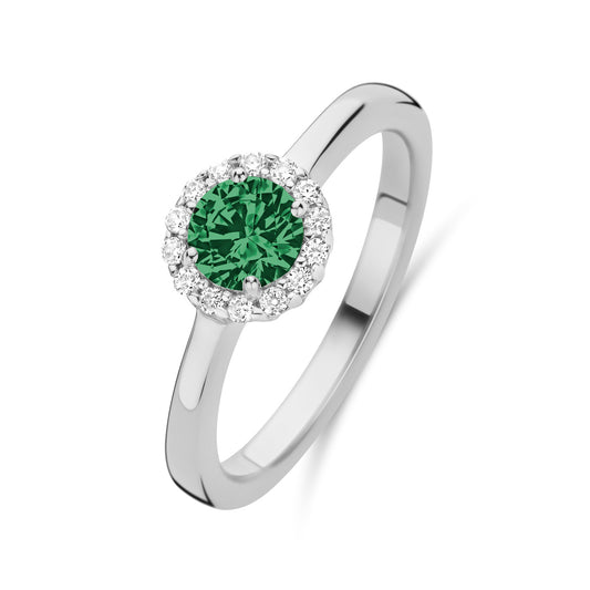 (Art.nr.: 51542) Damesring met 15 zirkonia groen/wit zilver 925/000 rhodium gelaagd