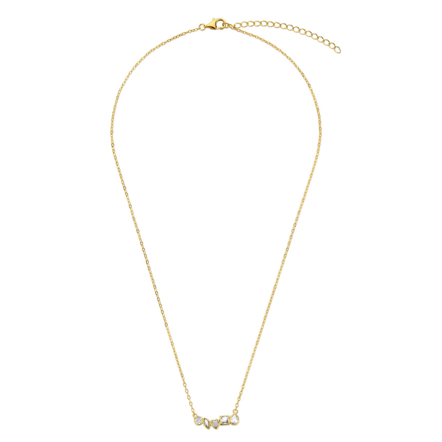 (51568) Halsketting met 5 zirkonia zilver 925/000 Sterling Zilver 925/000 goud verguld