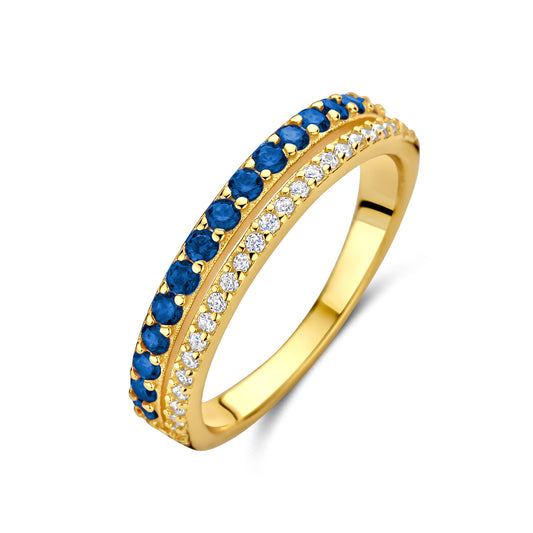(Art.nr.: 51576 ) Toevoegen aan verlanglijst Damesring met 41 zirkonia blauw/wit zilver 925/000 verguld