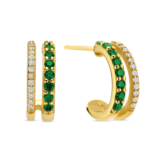 (51579) Boucles d'oreilles puces en argent sterling 925/000 plaqué or, serties de 42 zirconias verts et blancs.