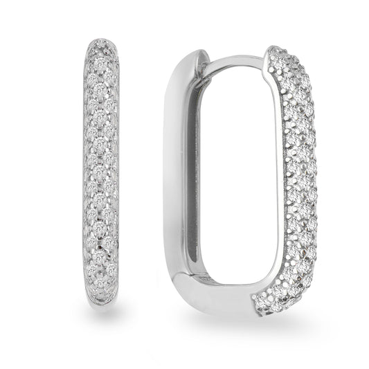 Boucles d'oreilles créoles avec 100 Zircons Argent Massif 925/000