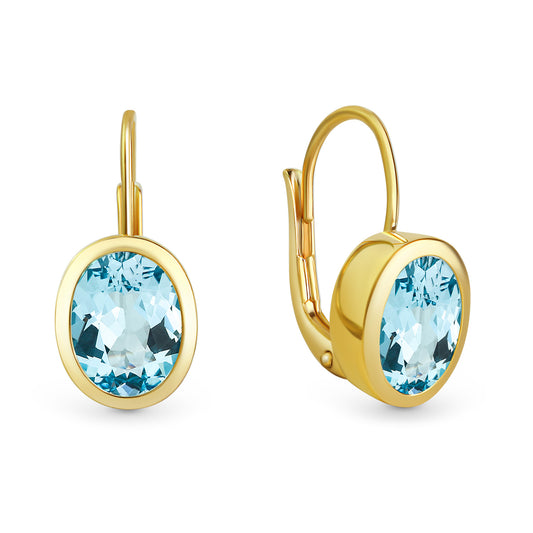 Boucles d'oreilles avec topaze bleue en argent sterling 925/000 plaqué or