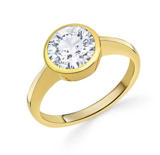 Bague femme avec Zircone 9 mm argent 925/000 plaqué or