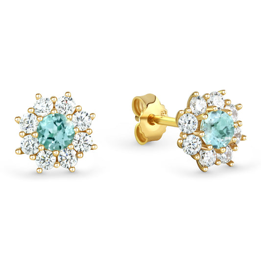 Boucles d'oreilles avec topaze bleue et 16 zircones en argent sterling 925/000 plaqué or