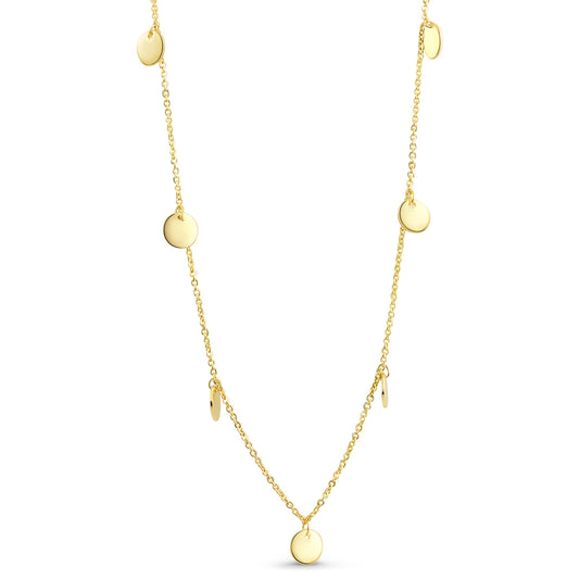 Halsketting met 7 plaatjes Ø 6mm Sterling Zilver 925/000 goud verguld