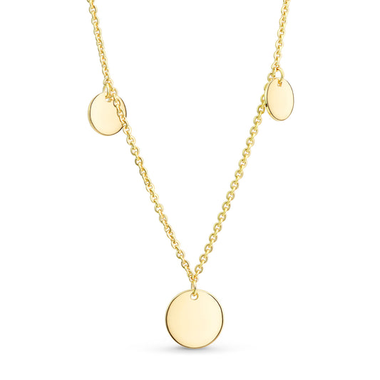 Halsketting met drie glanzende Plaatjes Ø 8/6mm Sterling Zilver 925/000 goud verguld