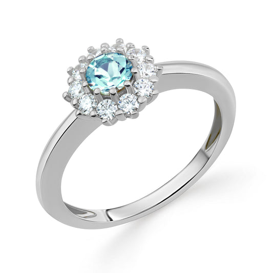 Damesring met Blauwe Topaas en 10 Zirkonia Sterling Zilver 925/000