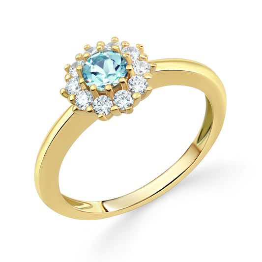 Damesring met Blauwe Topaas en 10 Zirkonia Sterling Zilver 925/000 goud verguld