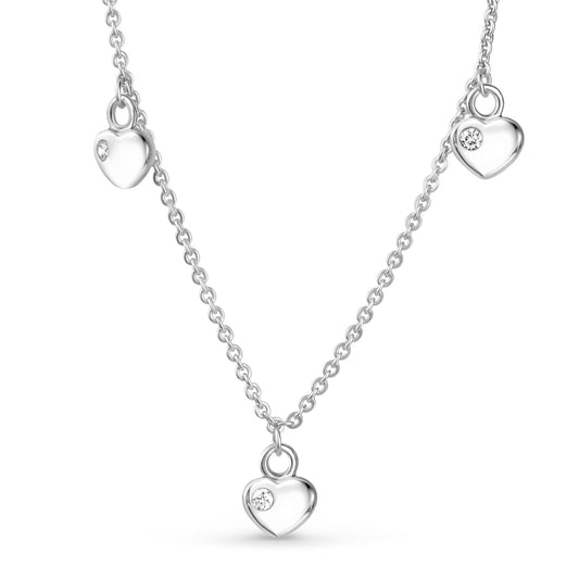 Halsketting met 3 Harten en Zirkonia 38cm lang Sterling Zilver 925/000