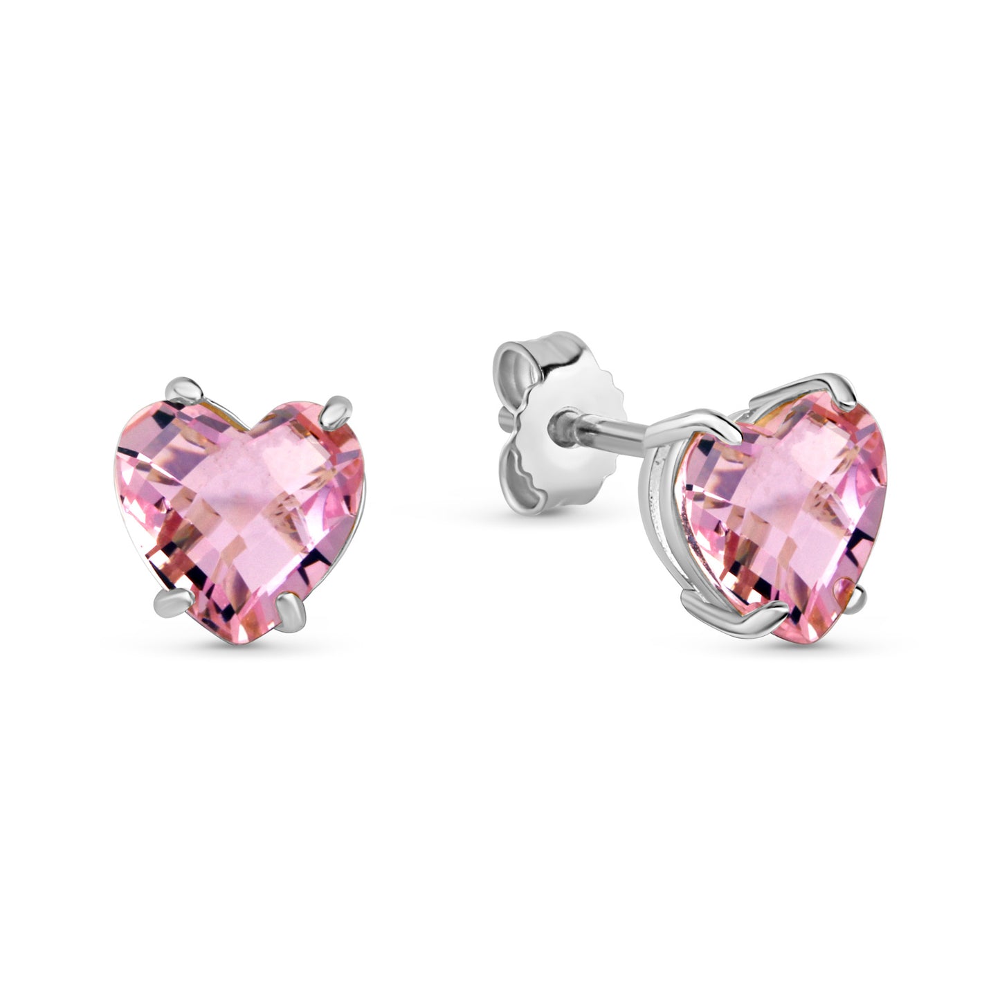 (54170) Oorknopjes Hart Roze Kristal Gefacetteerd Sterling Zilver 925/000