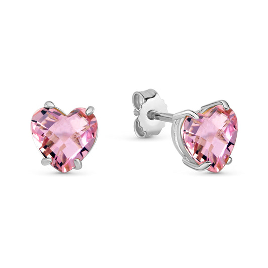 (54170) Oorknopjes Hart Roze Kristal Gefacetteerd Sterling Zilver 925/000