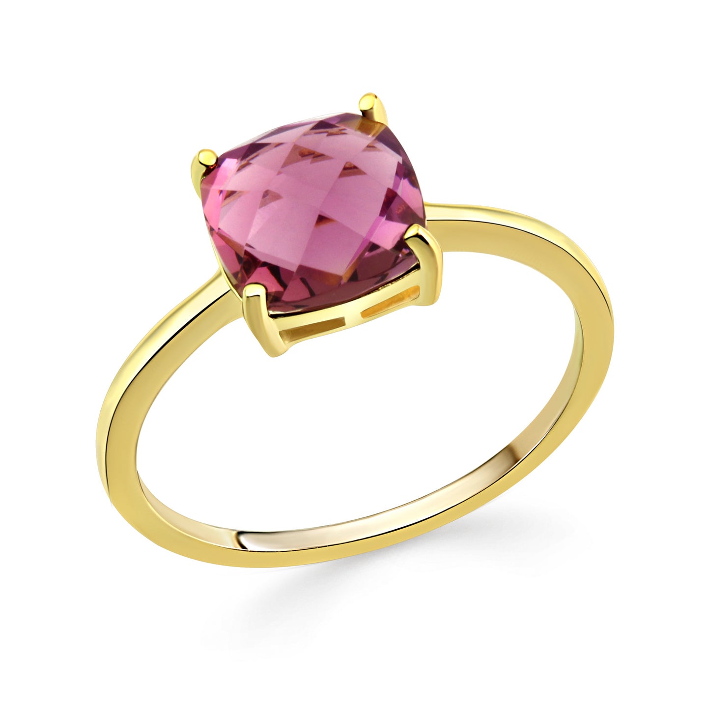 Bague femme avec cristal d'améthyste en argent sterling 925/000 plaqué or