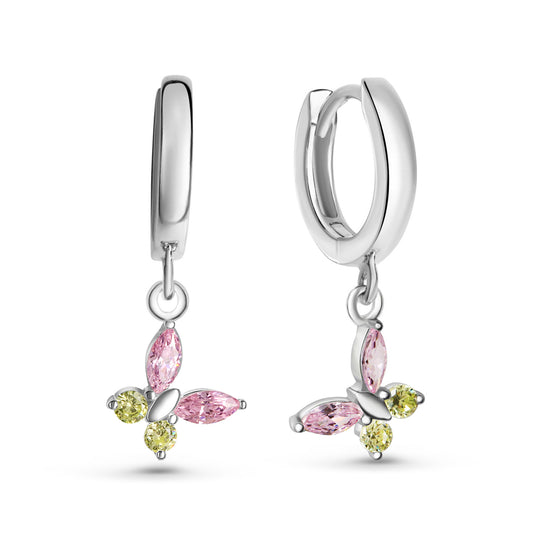 (54191) Klapcreolen Ø 11.5 mm en 1.9 mm met Vlinderhanger 8 Zirkonia Sterling Zilver 925/000