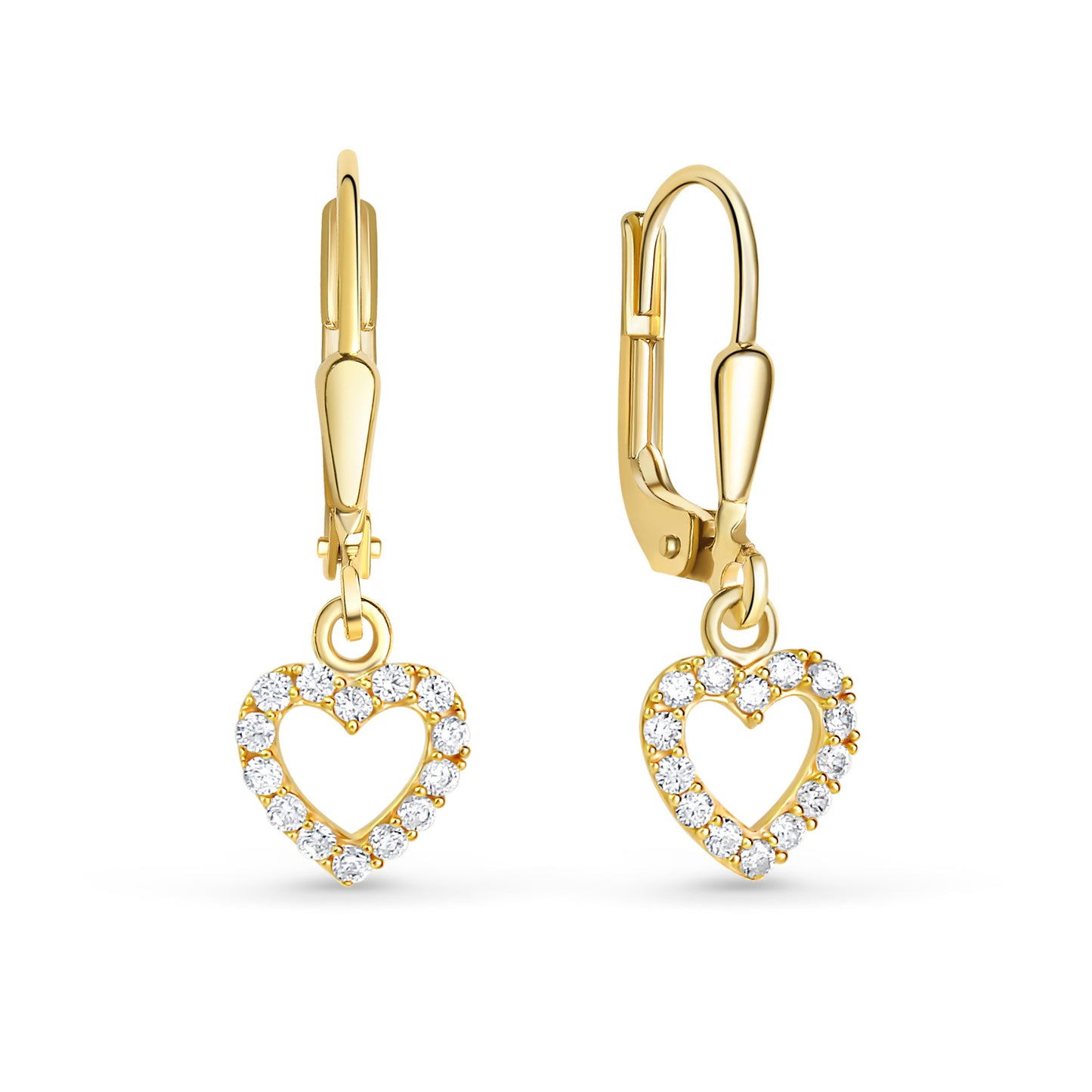 (54211) Oorbellen 'Hart' met 28 Zirkonia Sterling Zilver 925/000 goud gelaagd