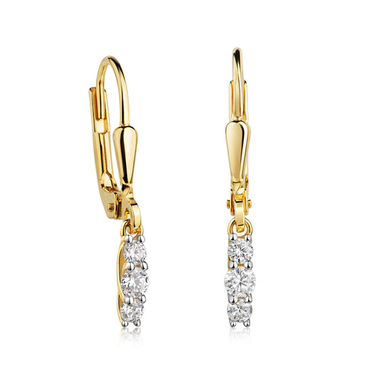 Oorbellen met 6 Zirkonia Sterling Zilver 925/000 goud verguld