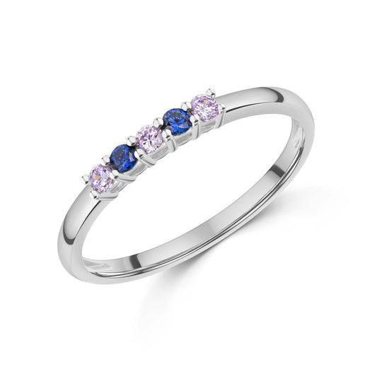 Bague femme avec 5 zircones lavande/tanzanite en argent sterling 925/000