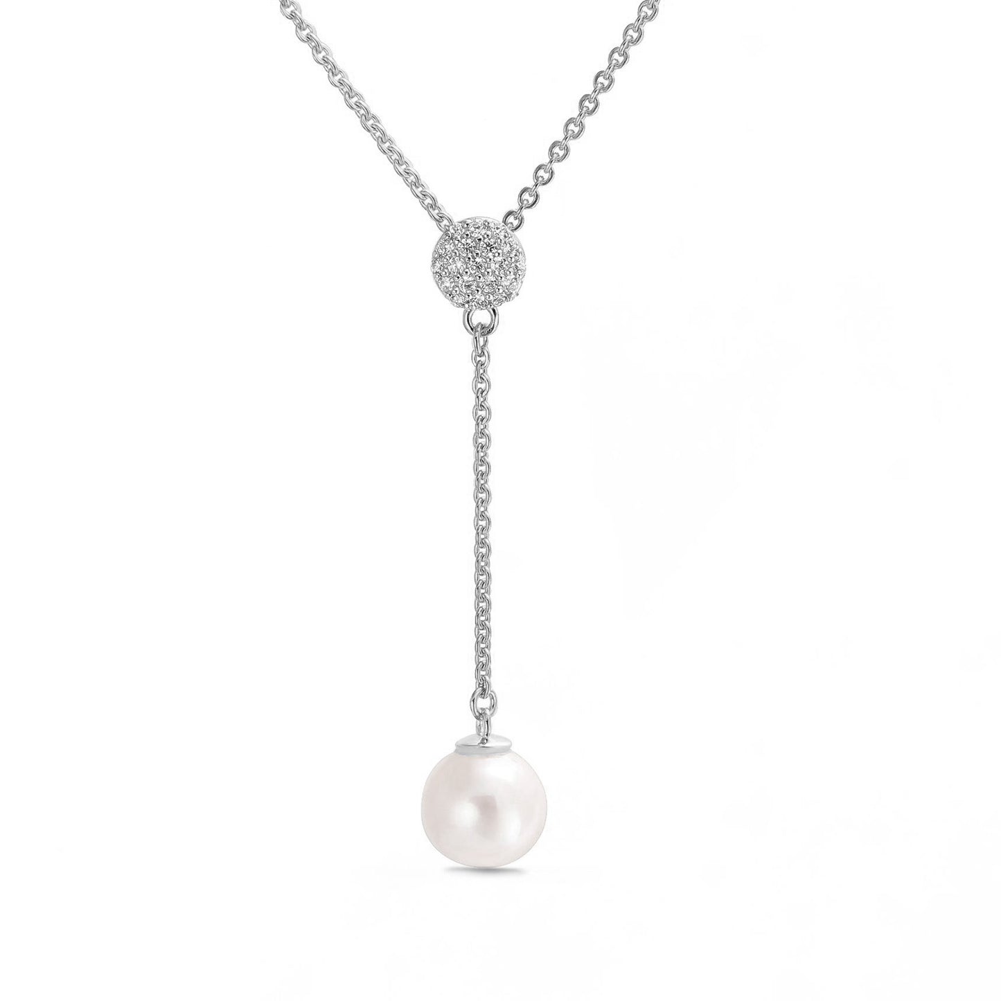 (54323) Halsketting met zoetwaterparel van 7-7,5 mm en 20 zirkonia 925/000 sterling zilver