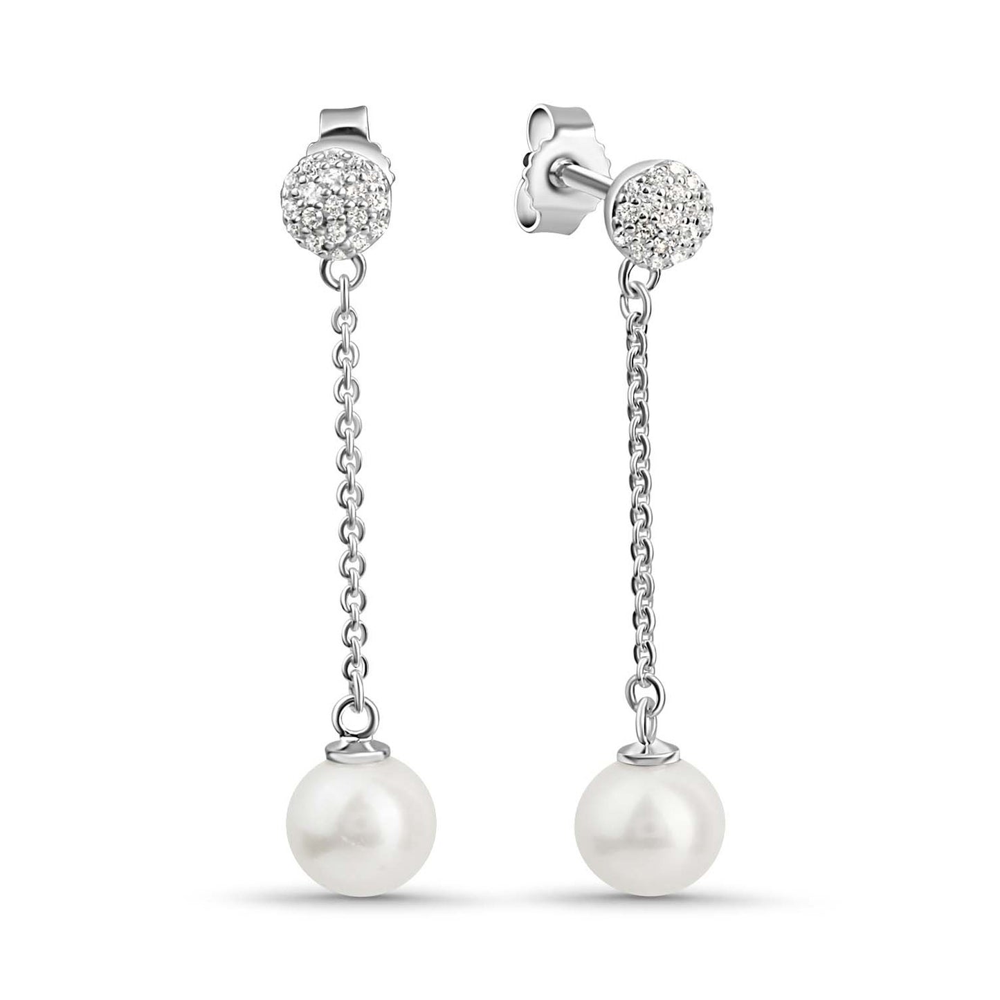 (54324) Boucles d'oreilles puces avec perle d'eau douce 6-6,5 mm et 38 zirconias Argent sterling 925/000