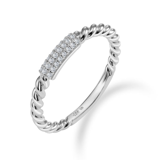 (Art.nr.: 54328) Ring gedraaid 24 zirkonia zilver 925/000 rhodium gelaagd