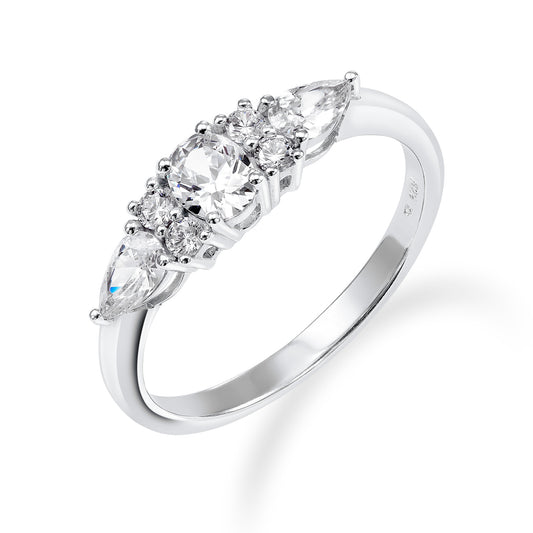 (Art.nr.: 54329) Damesring met 7 zirkonia zilver 925/000 gerhodineerd