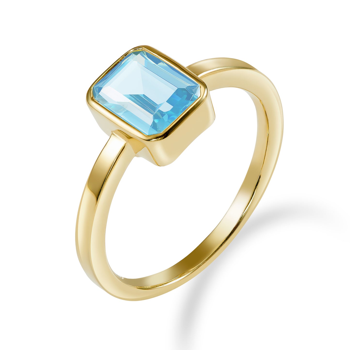 (54336) Bague en argent sterling plaqué or 925/000 avec zircon octogonal aigue-marine