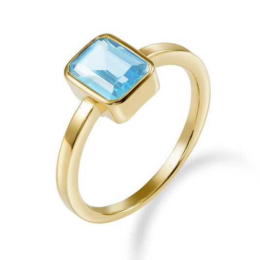 (Art.nr.: 54336) Damesring met achtkant zirkonia aqua zilver 925/000 verguld